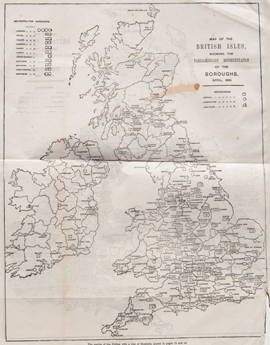 Map of the British Isles, showing the Parliamentary Representation of the Counties,
April 1880